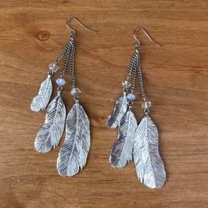 metallic three-layered feather earrings